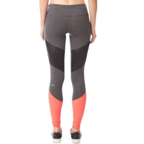 ALO Sheila Mid-Rise Colorblock Leggings Stretch Elastic Waist Gray-Orange Size M - Picture 2 of 7
